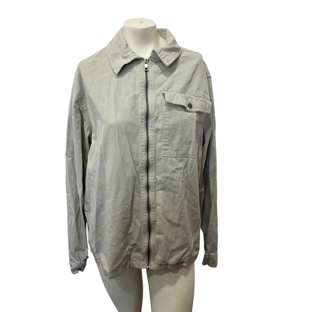 ENZO XL Light Gray Zip Jacket Cotton Utility Chore Workwear Shirt Shacket Casual